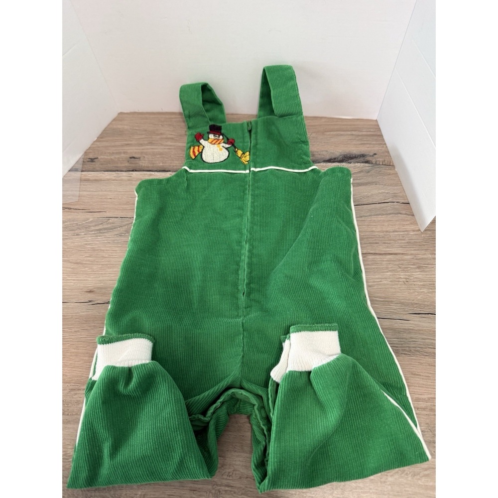 Sears Baby Infant Vintage Green Corduroy Snowman Frosty Overalls 14-19 lbs USA